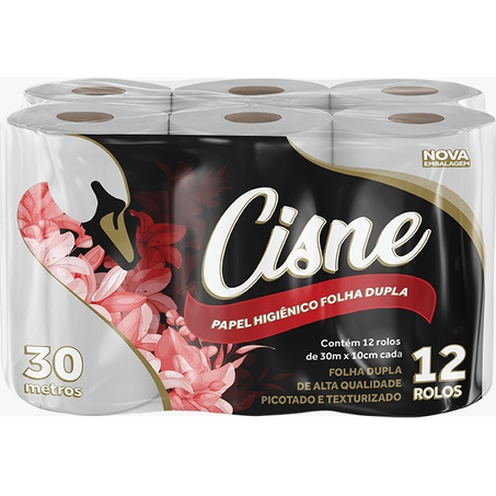 Papel Higiênico Folha Dupla Cisne 30M com 12 Rolos
