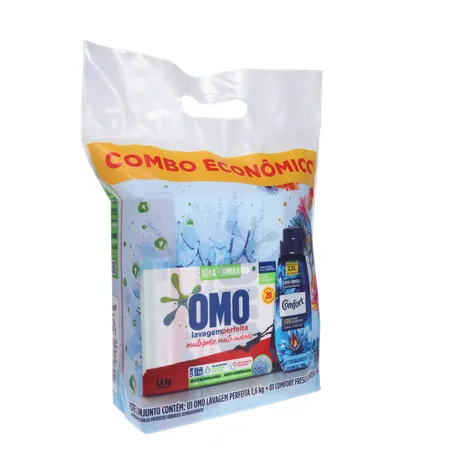 Kit Sabão em Pó Omo Lavagem Perfeita 1,6kg  Amaciante Concentrado Comfort 500ml 360-33