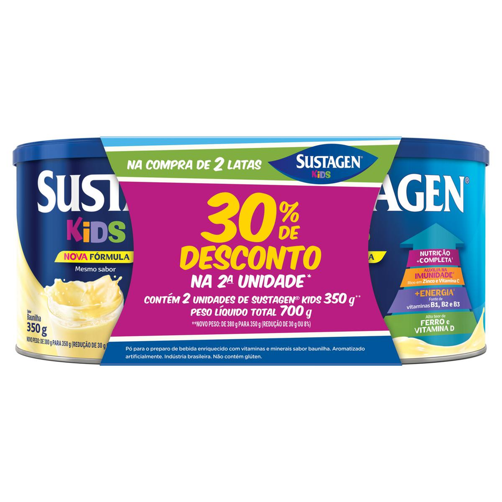 Conjunto Sustagen Kids 350g - Baunilha - Com 30% de Desconto na 2º Unidade