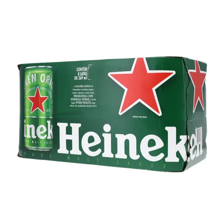 Cerveja Lager Heineken Puro Malte Lata 269ml - Pacote com 8un - 2.1lt 360-3