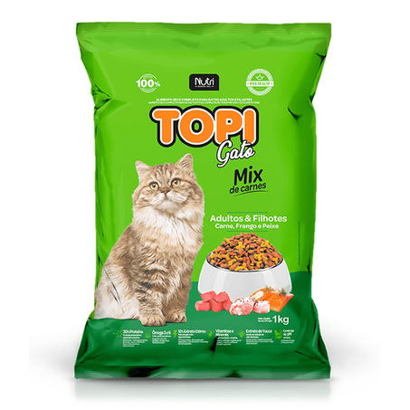 RAÇÃO TOPI GATO PC 1 KG MIX CARNES
