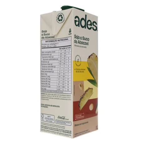 Bebida a Base de Soja Ades Sabor Abacaxi Caixa 1lt 360-31