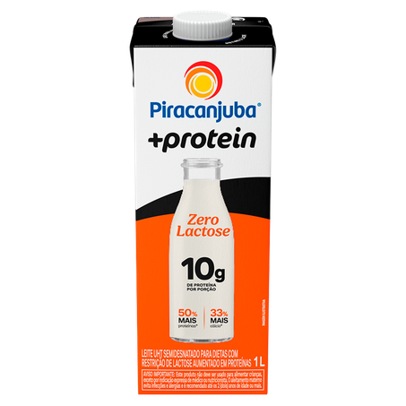 Leite UHT Semidesnatado Zero Lactose Piracanjuba +Protein Caixa com Tampa 1l