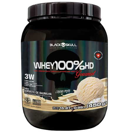 Suplemento Whey Black Skull 450g - Gourmet - Sorvete de Baunilha - Pote