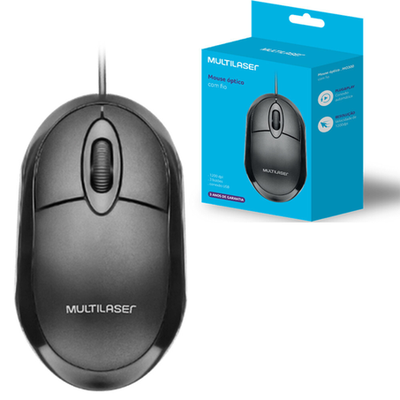 Mouse multilaser optico preto c/fio mf100