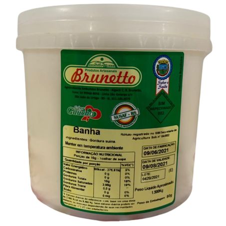 Banha suina brunetto 1.5kg balde