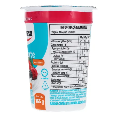 Iogurte Frimesa Zero Lactose Frutas Vermelhas 165g 
  360-24