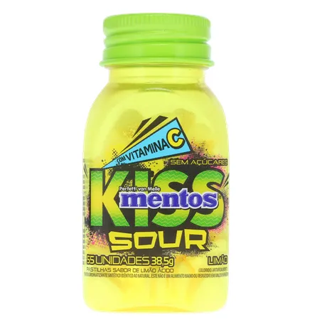Pastilha Mentos Kiss Suor Limão Ácido Frasco com 55un - 38.5gr 360-0