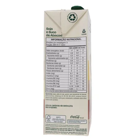 Bebida a Base de Soja Ades Sabor Abacaxi Caixa 1lt 360-28
