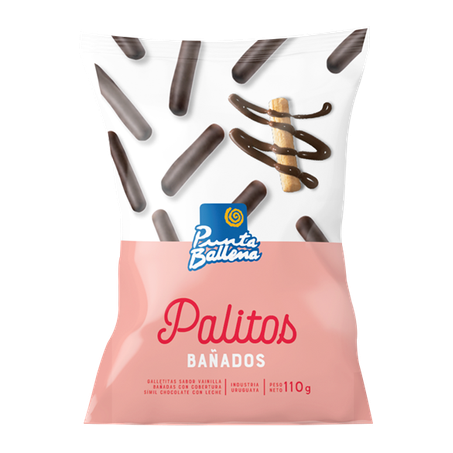 BISCOITO DOCE IMPORTADO PUNTA BALLENA PALITOS BAÑADOS CHOCOLATE E BAULINHA PACOTE 110G