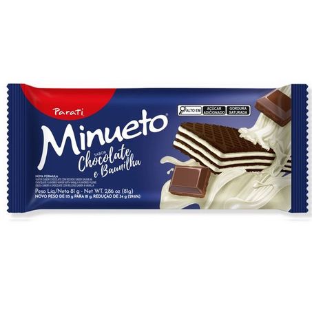 Wafer minueto parati chocolate e baunilha 81g