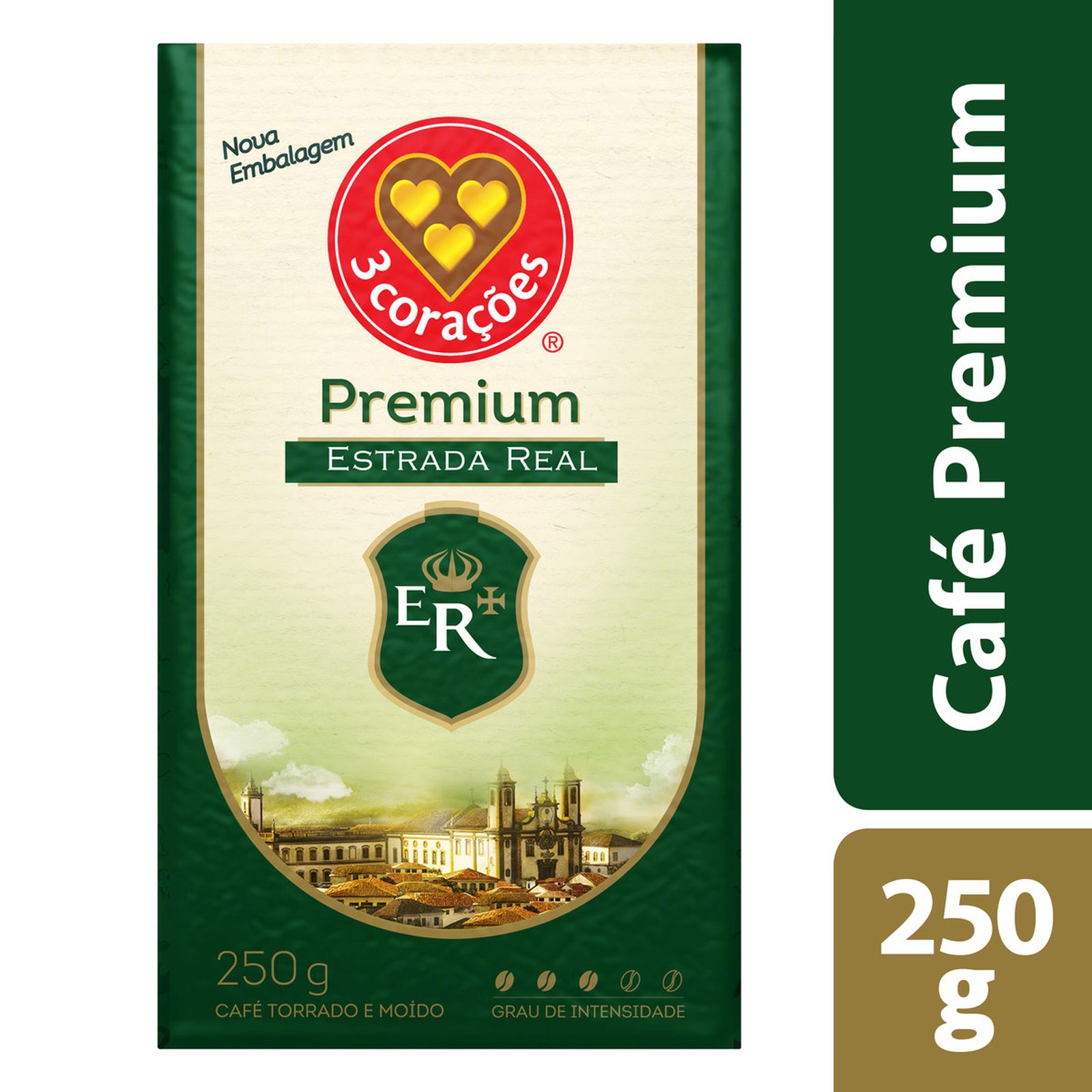 CAFÉ TORRADO E MOÍDO A VÁCUO 3 CORAÇÕES ESTRADA REAL PREMIUM