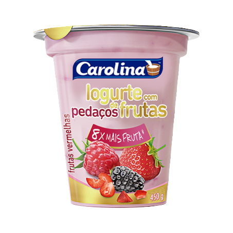 IOGURTE CAROLINA COM PEDAÇOS DE FRUTAS VERMELHAS POTE 450G