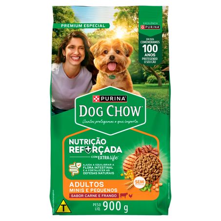 Alimento para Cães Adultos Carne e Frango Purina Dog Chow Nutrição Reforçada com Extra Life Pacote 900g