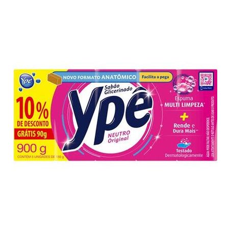 Sabao em barra glicerinado neutro ype 900g c/5un