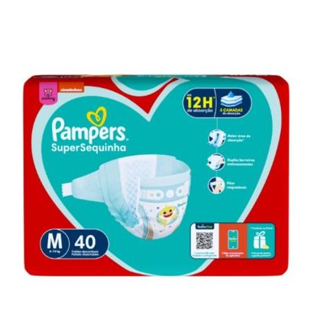 Fralda Descartável Infantil Pampers SuperSequinha M Pacote 40 Unidades 360-2