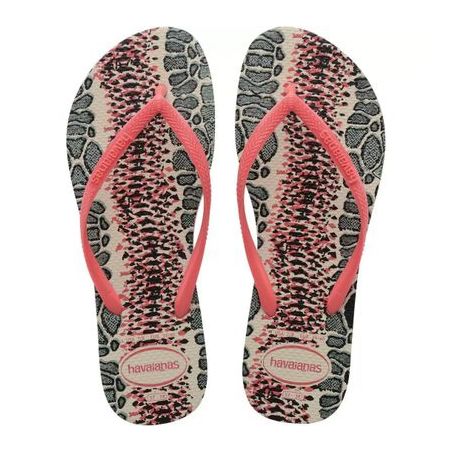HAVAIANAS SLIM ANIMALS BEGE PALHA/CORALNEW FLUOR 35/36