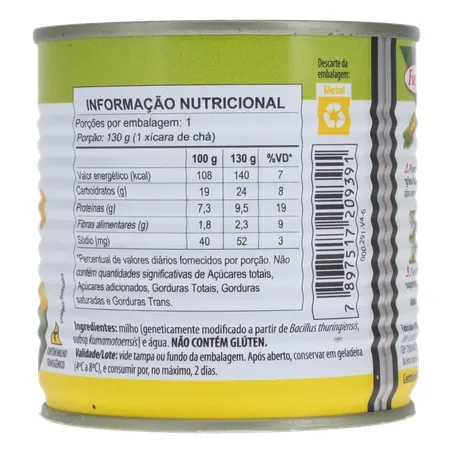 Milho Verde em Conserva Fugini Cozido no Vapor Crocante Lata 170gr 360-13