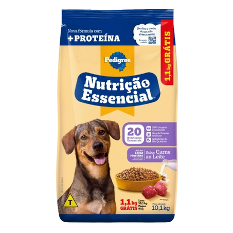 Ração Pedigree 9kg - Adulto - Nutrição Essencial - Carne ao Leite - Grátis 1,1kg