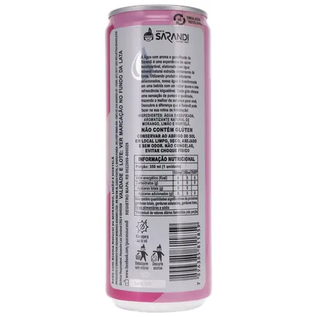 ÁGUA SABORIZADA COM GÁS SARANDI MORANGO, LIMÃO E HORTELÃ LATA 350ML 360-15