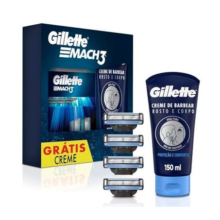 Kit carga mach3 com 4 + creme gillette 150ml