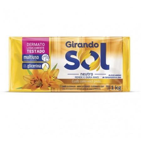 Sabao em barra glicerinado neutro girando sol 600g