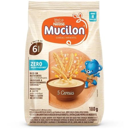 Cereal infantil mucilon 5 cereais zero adição de acúcares nestlé sachê 180g