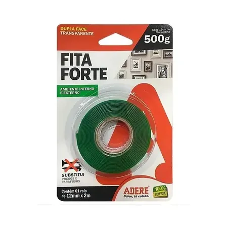 Fita forte face transparente adere verde 12