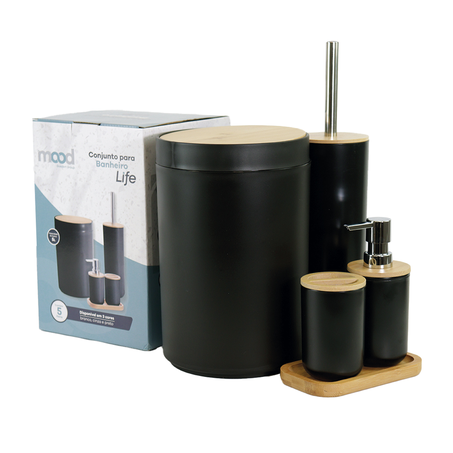 Conjunto Preto Para Banheiro Life Mood Com 5 Peças 