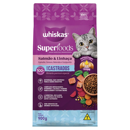 Ração Whiskas 900g - Castrados - Super Foods