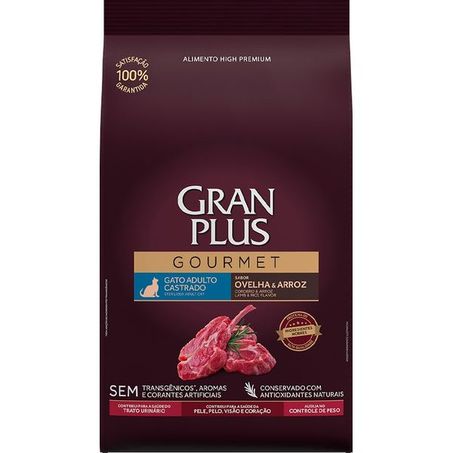 Ração GranPlus Gourmet Gatos Adultos Castrados Ovelha e Arroz 3 kg