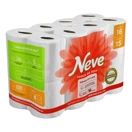 PAPEL HIGIÊNICO NEVE NEUTRO LEVE 16 E PAGUE 15 UNIDADES Folha Dupla Neutro Toque da Seda 360-2