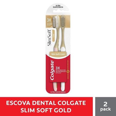 Escova dental colgate slim soft gold ultramacia c/ 2 unidades