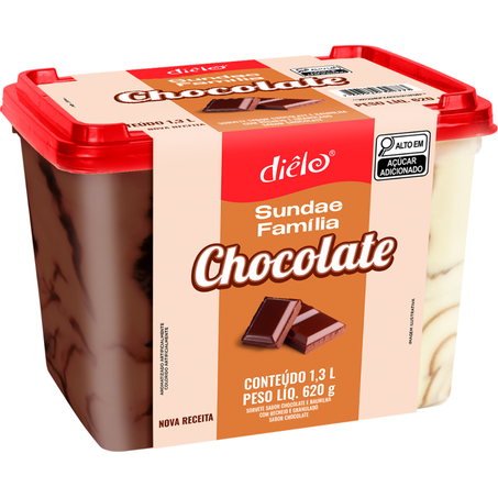Sorvete dielo sundae familia chocolate pote 1,3l