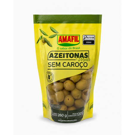 AZEITONAS VERDES SEM CAROÇO 260G AMAFIL