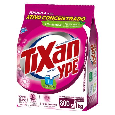 Sabão em pó concentrado maciez tixan ypê pacote 800g