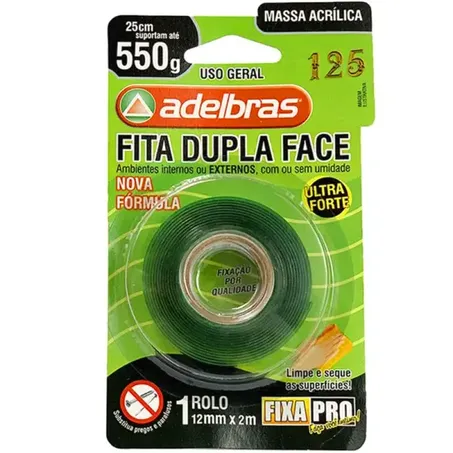 FITA DUPLA FACE MASSA ACRÍLICA FIXA PRO 12MM X 2M ADELBRAS