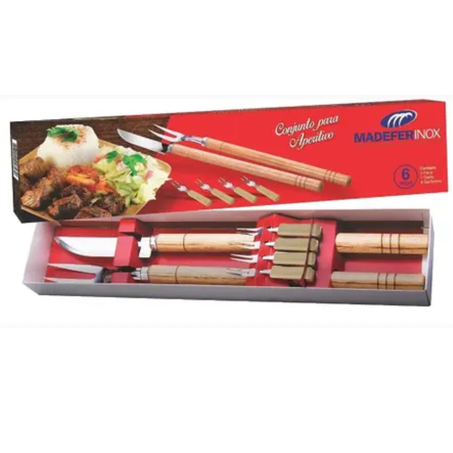 Conj p/churrasco faca/ garfo/ 4 garfinhos aperitivo.-madefer