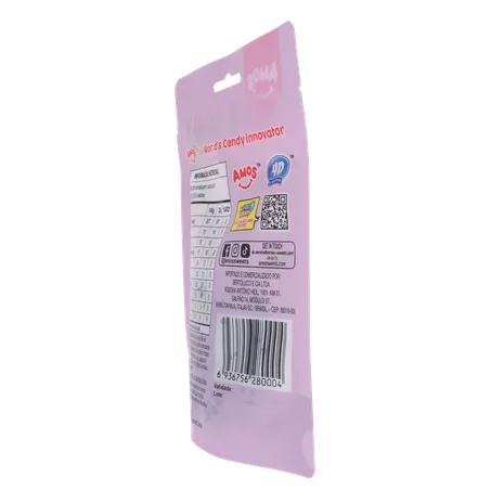 Balas de Gelatina Amos Fruit Gummy Grape Burst Juice Filled Sachê 65gr 360-24