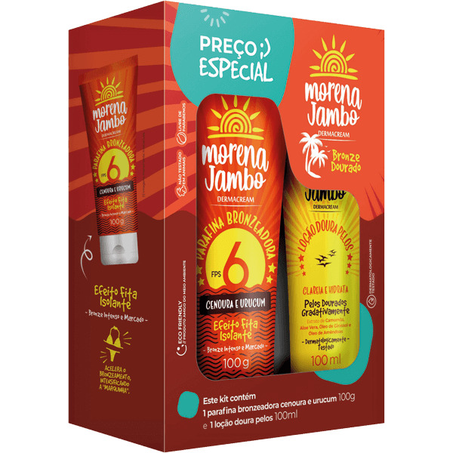 Kit Bronzeador Morena Jambo 1 Parafina Bronzeadora 100G  1 Doura Pelos 100Ml
