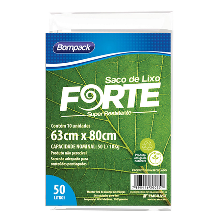 Saco de Lixo Bompack Forte 50L com 10 Unidades