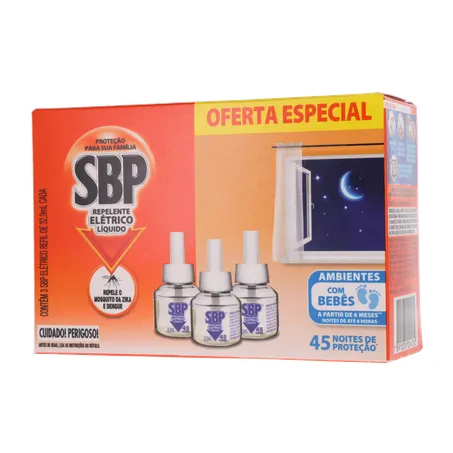 Repelente SBP 45 Noites Refil com 3 Unidades de 32,9Ml Cada 360-2