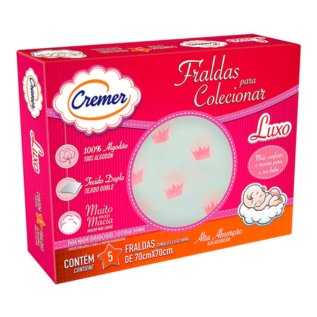 FRALDA CREMER LUXO 70X70 BABY MENINA COM 5