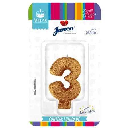 Vela Aniversario Junco Live Colors N3 Glitter Ouro