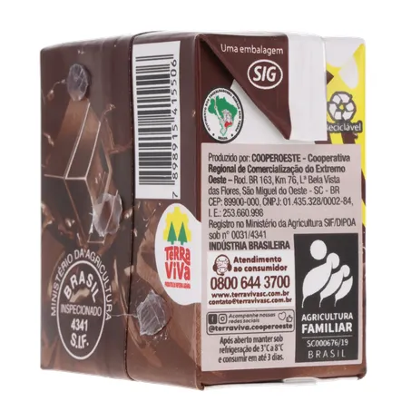 Bebida lactea terrinha uht sabor chocolate 150ml 360-24