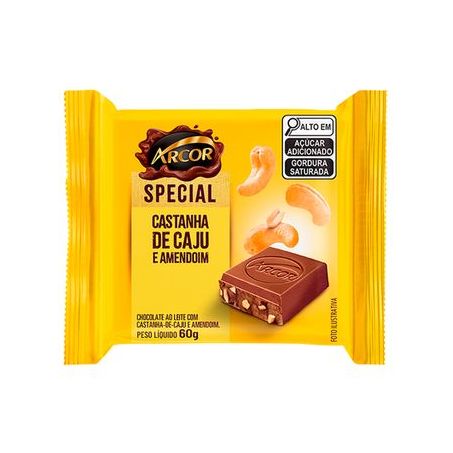 Chocolate Arcor Especial Leite/Castanha Caju 60 G 17315
