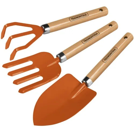 Conjunto Tramontina Jardim Metálicas Cabo Madeira com 3 Peças