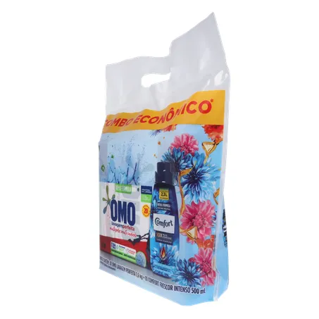 Kit Sabão em Pó Omo Lavagem Perfeita 1,6kg  Amaciante Concentrado Comfort 500ml 360-5