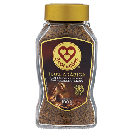 Café Solúvel 3 Corações 100g - Liofilizado - Vidro