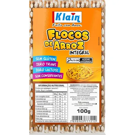 BARRA FLOCOS ARROZ KLAIN INTEGRAL 100G